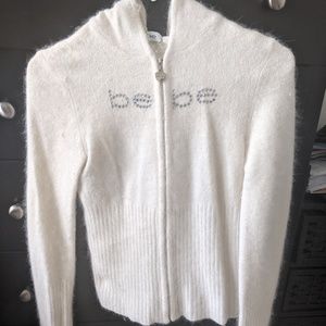 Bebe White Angora Sweater Jacket